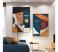 Rumlly Moderna Nordic Astratta Geometrica Figura Viso della Tela di Canapa Pittura di Arte Della Parete Immagini Poster Stampe per Soggiorno Complementi Arredo Casa 50x70 cmx2 Senza Cornice