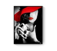 Rumlly Opera d'arte moderna su tela Donna Labbra rosse Unghie Wall Art, Elegante signora Pittura su tela Poster e stampe nordici per la decorazione domestica 70x100 cm Senza cornice
