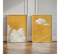 Rumlly Poster da parete con nuvole bianche su sfondo giallo, stampe su tela astratte, cielo, ideali per l'arredamento moderno del soggiorno (40x50cmx2/senza cornice)