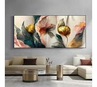 Rumlly Quadro su tela con fiori vintage, immagini, oro, verde, rosa, arte della parete, poster, stampe, soggiorno moderno, decorazione murale, 60x120 cm, senza cornice