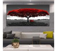 Rumlly Quadro su Tela Poster Stampa Moderna Albero Rosso Panchina Dipinti di Paesaggi per Soggiorno Immagini Decorative in Bianco e Nero 40X80 cm Senza Cornice