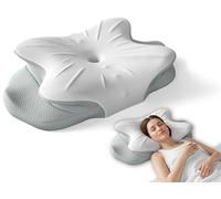 RUMMY Cuscino cervicale in memory foam per alleviare il collo e le spalle, ergonomico ortopedico con rivestimento refrigerante lavabile per dormienti laterali, schiena e addome, grigio
