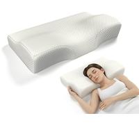 RUMMY Cuscino cervicale per collo e spalle, cuscino sagomato in memory foam, ergonomico, ortopedico, per dormienti laterali, schiena e addome, bianco con rivestimento lavabile
