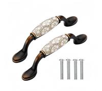 Rummyluck 2pz Maniglie per Mobili Ceramica Floreale Vintage, Tipo A-96 mm