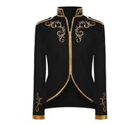 rumnigh Giacca da uomo, uniforme da principe alla moda, giacca ricamata oro, giacca medievale, costume medievale, Halloween, vittoriano, rinascimentale, cosplay (nero, XL)
