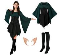 rumnigh Vestito medievale da donna, abito tradizionale irlandese, rinascimentale, vintage, gotico, costume per Halloween, carnevale, cosplay (nero, L)
