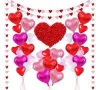 RumonZS 1070 Palloncini in Foglio di Alluminio a Forma Cuore Da 50 cm Con Petali di Rosa Artificiali in Rosso Rosa E Viola Ideali per Matrimoni Proposte Romantiche E Feste San Valentino