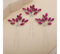 Rumtock 3 forcine per capelli fatte a mano con cristalli rossi, per donne e ragazze, occasioni speciali, accessori per capelli da sposa, gioielli per capelli (rosso rosa)