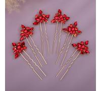 Rumtock Set di 6 forcine per capelli con strass rossi, per donne e ragazze, per acconciature da sposa, gioielli fatti a mano (rosso)
