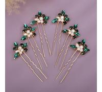 Rumtock Set di 6 forcine per capelli in oro con strass verdi, per spose, donne e ragazze, set di forcine per capelli bohémien (verde)
