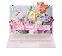 Rumtuk Computer portatile rosa da 14 pollici per studenti, SSD da 512 GB 16 GB RAM, display IPS 2K FHD, processore a 4 core, impronte digitali, tastiera retroilluminata, Win 11 Pro con ufficio, tipo C