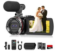 Rumyums Videocamera 4K per matrimonio, 64 MP, UHD, con microfono lavalier wireless, grandangolo a 120°, zoom digitale 18x, telecomando, scheda da 64 GB e 2 batterie, per ricordi di nozze di famiglia