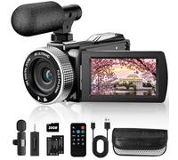 Rumyums Videocamera 4K Ultra HD, registratore digitale da 48 MP, con microfono lavalier wireless, per vlogging, YouTube, viaggi, zoom digitale 18X con telecomando, scheda da 32 GB