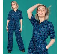 RUN And FLY Salopette Leopardata Blu Atlantico 8-26 Retro Alt Largo Stravagante