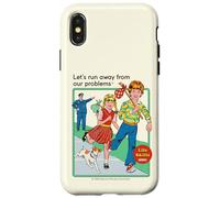 Run Away From Our Problems Sarcastic Retro Funny Adult Humor Custodia per iPhone X/XS