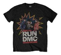 RUN--DMC T Shirt Pow! Band Logo Distressed Nuovo Ufficiale Uomo Nero