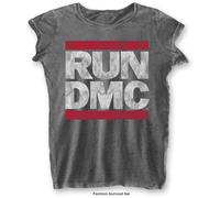 Run Dmc - Rock Off officially licensed products Run DmC Ladies Burnout T-Shirt: DmC Logo (Charcoal Grigio) Size XXL