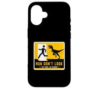 Run Don't Look The Fossil Got Revenge cartello dinosauro coordinato Custodia per iPhone 16