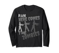 Run Here Comes The Zombies Divertente Zombie Halloween Costume Maglia a Manica
