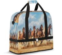 Run Horses - Borsone da viaggio per donne e uomini, per il fine settimana, pieghevole, separato, 47 l, per sport, palestra, yoga, Colore, 47 L, Organizer per borse