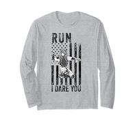 Run I Dare You Funny Baseball Catcher Bandiera Americana USA Maglia a Manica