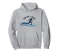 Run Like The Wind Cross Country Runner Motivazionale Felpa con Cappuccio, Unisex per Adulti, Grigio Melange, S