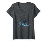 Run Like The Wind Cross Country Runner Motivazionale Maglietta con Collo a V, Donna, Grigio Scuro, S