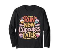 Run Now Cupcakes Later Motivazione del maratoneta - Maglia a Manica