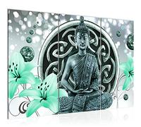 Runa Art Buddha Fiori Quadri Soggiorno Grande Turchese Orientale Zen 120 x 80 cm 3 Pezzi Decorazione Murale 504731c