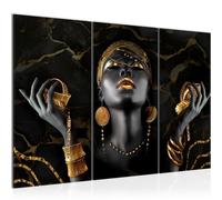 Runa Art Donna africana Quadri Soggiorno Grande Oro nero Fashion Beauty 120 x 80 cm 3 Pezzi Decorazione Murale 045431a