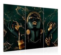 Runa Art Donna africana Quadri Soggiorno Grande Oro verde Fashion Girl 120 x 80 cm 3 Pezzi Decorazione Murale 045431c