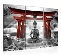 Runa Art Feng Shui Buddha Quadri Soggiorno Grande Rosso Grigio Zen 120 x 80 cm 3 Pezzi Decorazione Murale 036431c