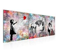 Runa Art Murale Banksy Street Art 3 Pezzi Quadri Tela Non Tessuta Decorazione Soggiorno 90 x 30 cm Muro Di Mattoni Colorato 029234b