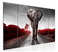 Runa Art Murali XXL Africa Elefante 200 x 80 cm Rosso grigio 5 Pezzi - Made in Germany - 042655b