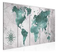 Runa Art Murali XXL Mappa Del Mondo 200 x 80 cm Verde Grigio 5 Pezzi - Made in Germany - 026055c