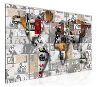 Runa Art Murali XXL Mappa Del Mondo Banksy Collage 200 x 80 cm Colorato 5 Pezzi - Made in Germany - 104555a