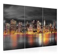 Runa Art New York City Quadri Soggiorno Grande Oro Nero Orizzonte 120 x 80 cm 3 Pezzi Decorazione Murale 010531a
