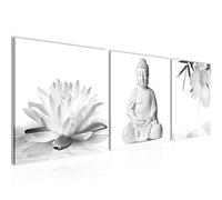 Runa Art - Quadri Buddha Feng Shui 120 x 40 cm Murale Tela Non Tessuta Bianco Nero Multipanello Moderni Decorazione 027333c