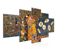 Runa Art - Quadri Gustav Klimt Il Bacio 200 x 100 cm 5 Pezzi XXL Decorazione Murale Design Grigio Giallo 021551c