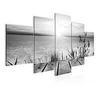 Runa Art - Quadri Ponte Sul Lago 200 x 100 cm 5 Pezzi XXL Decorazione Murale Design Bianco Nero 034351c