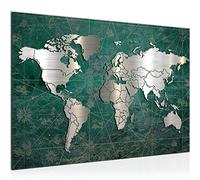 Runa Art Quadro Mappa Del Mondo Moderni Murale - Made In Germany - Vintage Verde Argento Corridoio 109015c