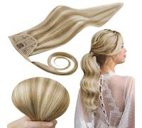 RUNATURE 22 Pollice/55cm Ponytail Capelli Veri Extension Biondo Dorato Evidenziazione Biondo Chiaro #16P22 Estensioni Coda di Cavallo Umano 80g
