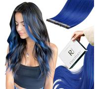 RUNATURE Blu Extension Capelli Veri Biadesivo 14 Pollice/30cm Extension Biadesive Capelli Colorati Blu Tape Adesive Extension Capelli Umani Lisci Biadesive 10 Pcs/20g
