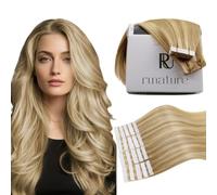 RUNATURE Extension Biadesive Capelli Veri Biondo Dorato Misto Biondo Chiaro Invisible 50cm 20 Pezzi 50g #16P24