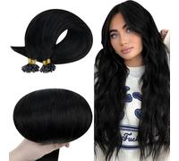 RUNATURE Extension Capelli Cheratina Nero Jet 50cm 50 Ciocche 50g Lunghi Extension Capelli Veri Keratina 1g #1