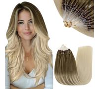 RUNATURE Extension Capelli Microring Balayage Marrone Ombre Platino Biondo Extension Micro Ring Extensions Capelli Veri Micro Beads Hair Extensions 14 Pollice/30cm #BA8/60 50s/50g