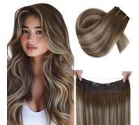 RUNATURE Extension Capelli Umani Filo Marrone Scuro Ombre Castano Chiaro e Biondo #3/8/22 Balayage Filo Extensions Human Hair Secret Wire Extension 18 Pollice/45cm 80g