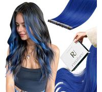 RUNATURE Extension Capelli Veri Biadesivo 55cm 10 Pcs 25g Blu Extension Adesive Invisibile #Blue