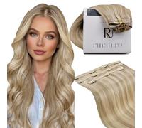 RUNATURE Extension Capelli Veri Clip 40cm 50g 3Pezzi Biondo Chiaro con Marrone Chiaro #16P22