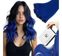 RUNATURE Extension Capelli Veri Clip 55cm Lunghi Blu Extension Clip Capelli Veri 5 Pcs 25g #Blue